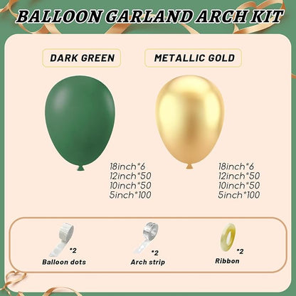 412Pcs Green and Gold Balloon Arch Kit, 18 12 10 5 Inch Different Size Latex - Image 3