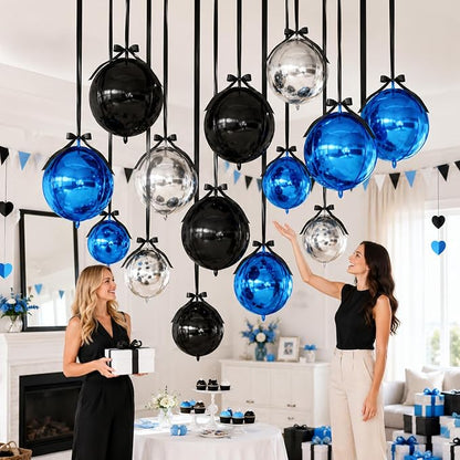 Black Blue Silver Round Foil Balloons - Image 6