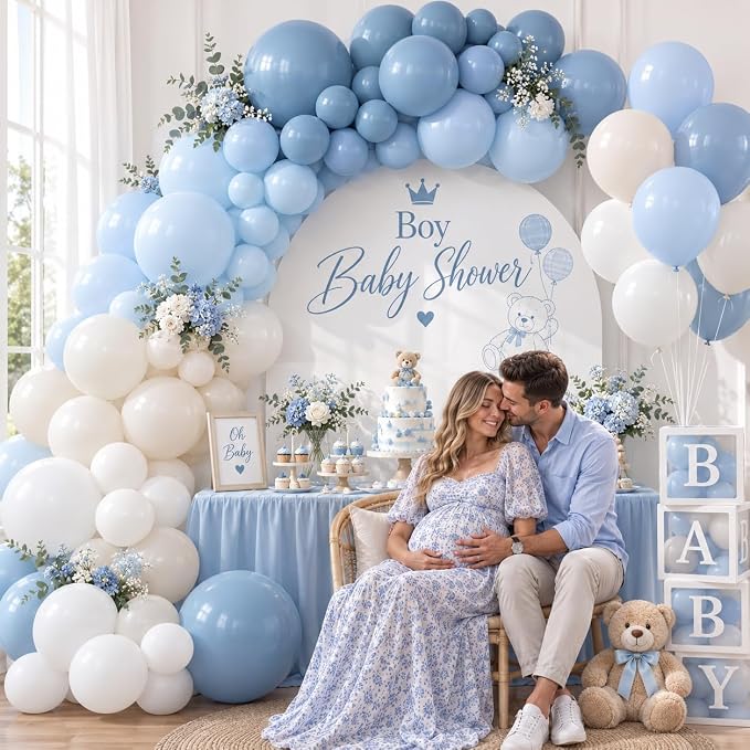 Dusty Blue Balloons Garland Arch Kit, Haze Blue Sand White Balloon Arch Kit - Image 5