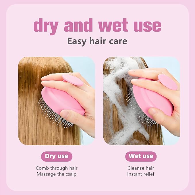 Portable Travel Scalp Cleansing Brush - Dual-Use Dry/Wet Exfoliator Removes Dandruff&Buildup,Suitable for Both Men&Women.Pink