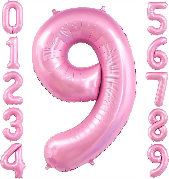 Pastel Pink 9 Balloon, Light Pink 9 Balloons Number, 40 Inch Helium Foil Mylar by BBPOOL