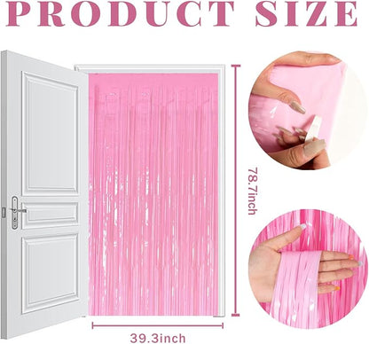 10 Pack Foil Curtain Pink Backdrop Streamers Metallic Tinsel Fringe Curtains - Image 7