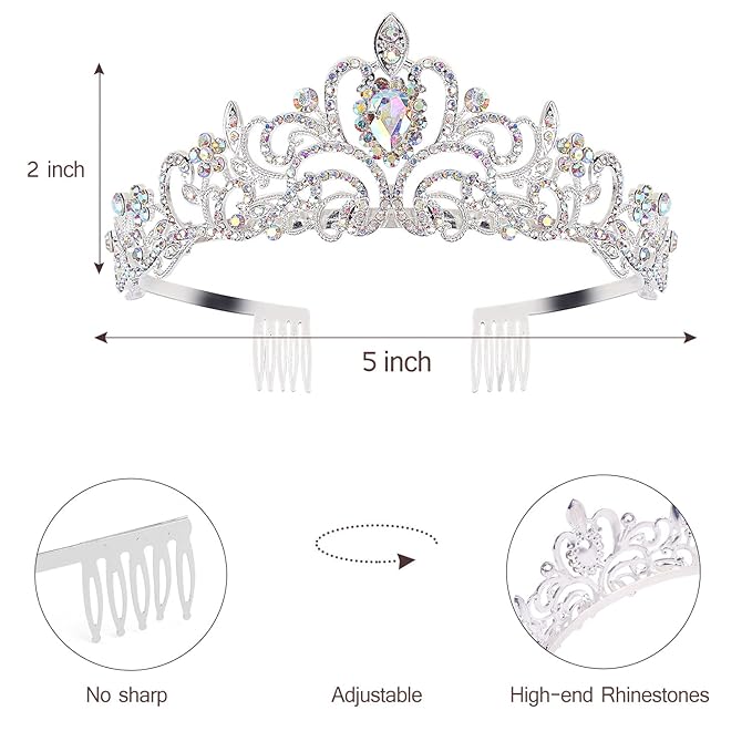 Princess Crown, Happy Birthday Tiara, Girl Sash for Women, Cake Popper, Birthday Party Decorations for Women, Headband Accessories