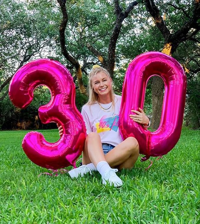 3 Balloon Numbers Birthday Decorations, 40In Hot Pink Balloons - Image 2