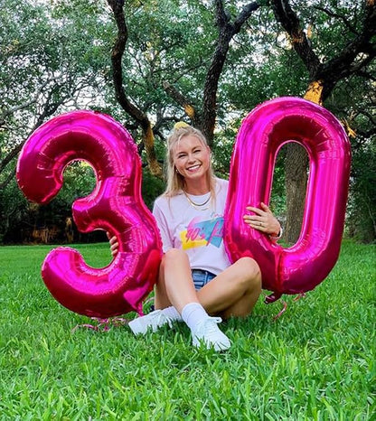 3 Balloon Numbers Birthday Decorations, 40In Hot Pink Balloons - Image 2