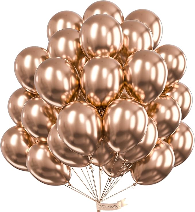 PartyWoo Metallic Rose Gold Balloons 50pcs Chrome Champagne Gold Color | 12 by PartyWoo