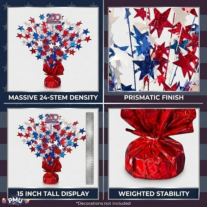 PMU 6 Pcs Pcs 250th Anniversary Patriotic Star Metallic Foil Spray Centerpiece - Image 8
