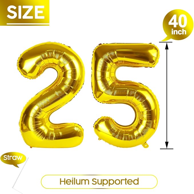 25 Balloon - Gold Birthday Number Balloons, 40 Inch Decorations Men Women | - Image 5