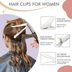 12PCS Hair Clips for Styling Sectioning - Non Slip No Crease Duck Billed Hair Clips for Women with Silicone Band - Professional 4.3 Inch Large Salon Hair Cutting Clips for Hairdresser - White