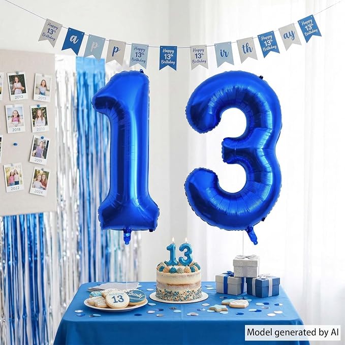 Navy Blue Number 13 Balloon 40 Inch, Shiny Foil Numeral Teen Milestone Decor | - Image 7