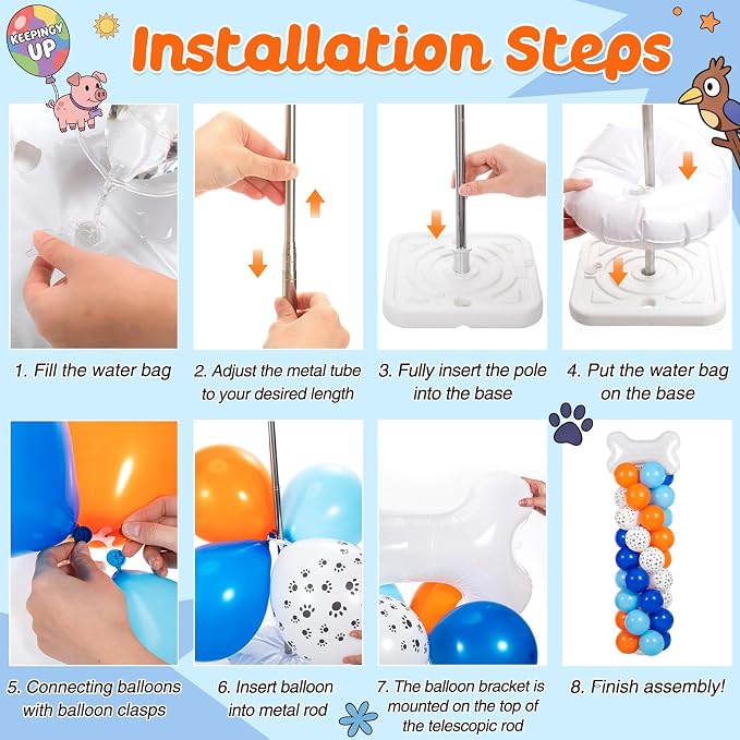 Jenaai 2 Set 163 Pcs Blue Dog Birthday Party Balloon Column Stand Kit | Dog - Image 5