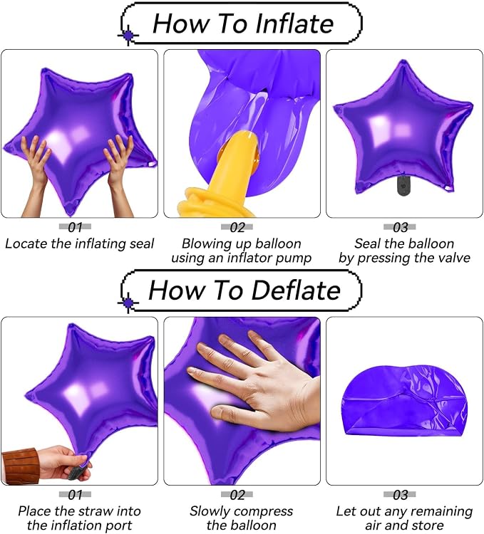 Pink Purple Blue Star Balloons, 22/18/10 Inch Foil Balloons, Four-Pointed - Image 3