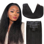 Lashey Seamless Clip in Hair Extensions Human Hair Light Yaki Straight 110g 7pcs Natural Black 18 Inch PU Clip Soft Invisi Edge