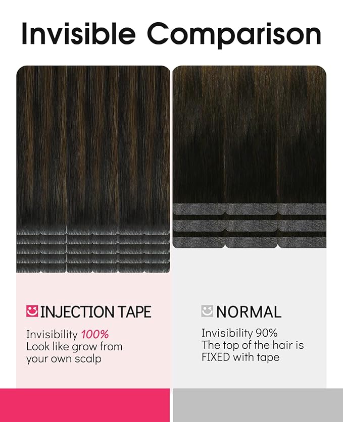 Youngsmile Invisible Tape in Hair Extensions Human Hair #1B/4/27 Natural Black to Chocolate Brown and Caramel Blonde 20pcs 40g 18 Inch Injection Tape in Hair Extensions Human Hair (#1B/4/27,18'')