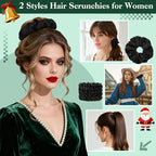 Hair Accessories Kit for Women, 27 PCS Set Included Hair Scrunchies, Claw Clips, Bow Clips, Hair Brush and Headband Hair Gift for Women (Dark Green)