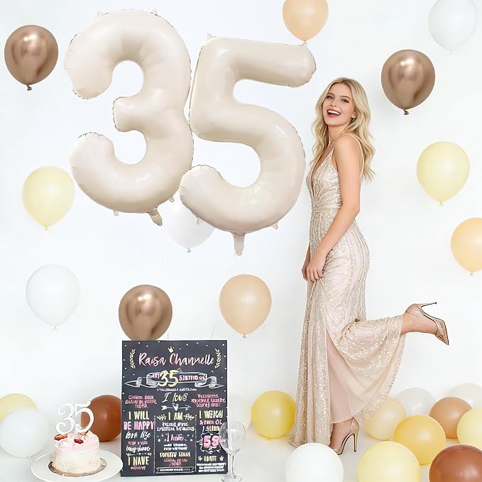 Cream Number 3 Balloon 40 Inch Beige Nude Number 3 Balloon - Image 4