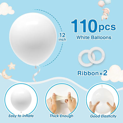 110pcs White Balloons 12 Inch White Latex Balloon Garland Arch Kit - Image 2