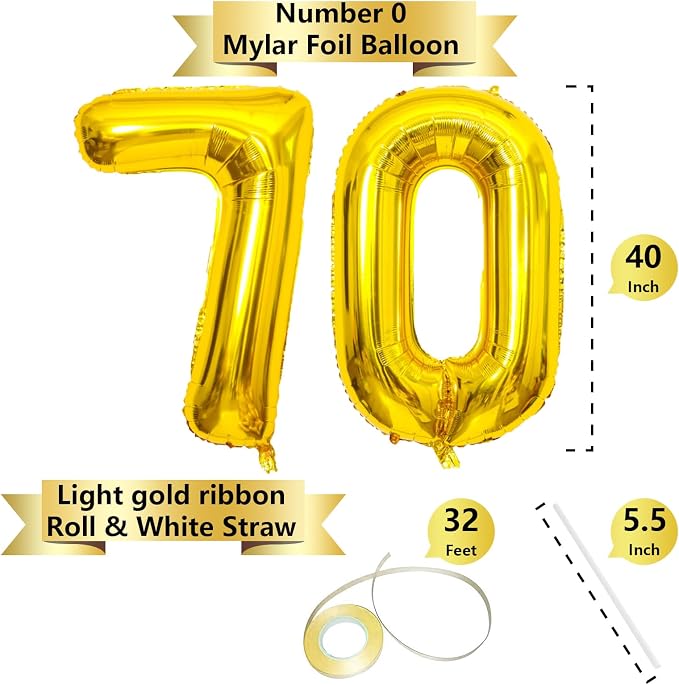 Gold Number Balloons Birthday Balloons - Image 2