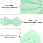 Casoty 6 Pcs Green Spa Headbands, Skin Care Headband, Soft Coral Fleece headbands for makeup, Bow Hair Band for Face Washing Shower Skin Care Yoga