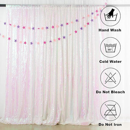ShinyBeauty Iridescent White Backdrop Curtains 7FTx7FT 2 Panels Sequin Curtains - Image 5