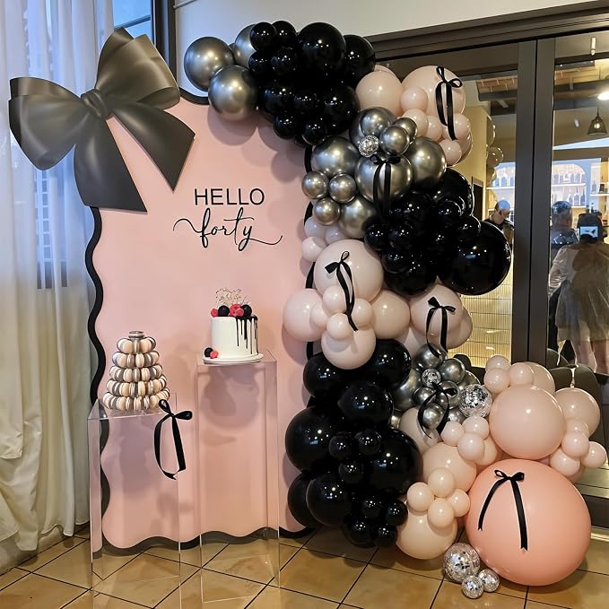 HILAVO Pink and Black Balloons Arch Kit Bow Balloon Garland Coquette Bow - Image 4