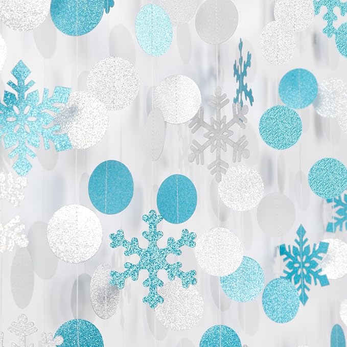 Snowflake-Snow Teal-Silver Christmas Party-Decorations Garland - 58Ft White by OURUOLA