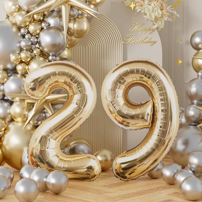 AULE 40 Inch Light Gold 29 Balloon Number Foil 0-9 Birthday Big Numbers | - Image 2