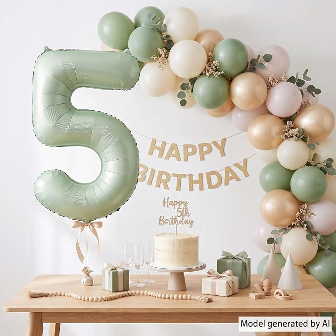 Olive Green Number 5 Balloon 40 Inch, Sage Digit - Image 3
