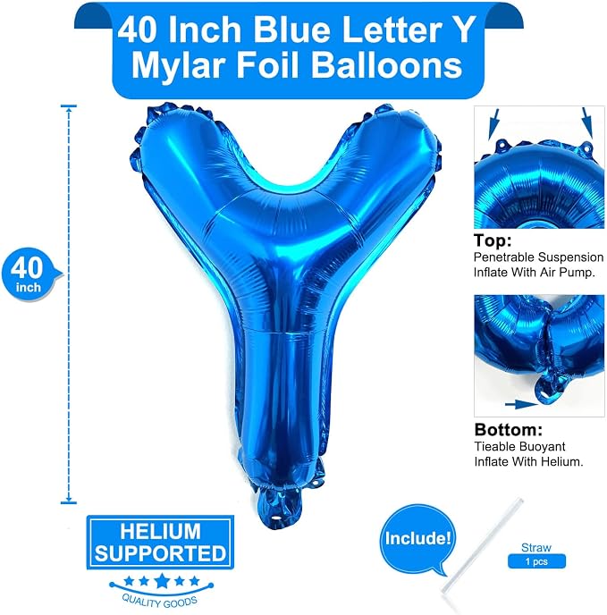 Lovoir 40 Inch Large Blue Letter Y Balloons Big Size Jumbo Mylar Foil Helium - Image 2