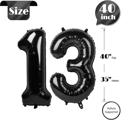 Black Number 13 Balloon 40 Inch, 13th Birthday Party Decorations Men Women | - Image 5