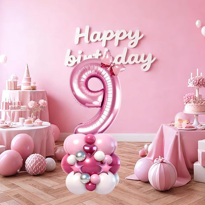 40 Inch Pink Number 9 Balloon Tower Set, Pastel Number Nine Foil Balloon - Image 3