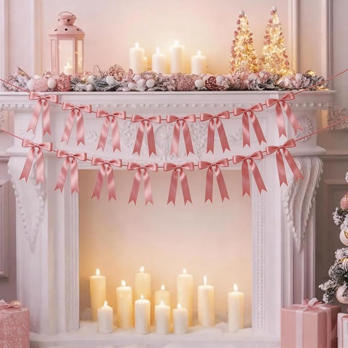 2 Strings Dusty Pink Bow Garland Banner Decorations - Image 8