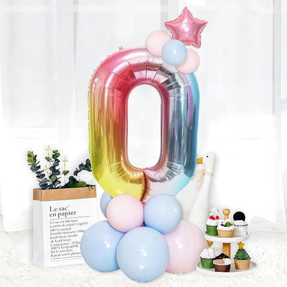 40 Inch Giant Rainbow Number 0 Balloons, Birthday Balloons, Helium Mylar Foil - Image 3