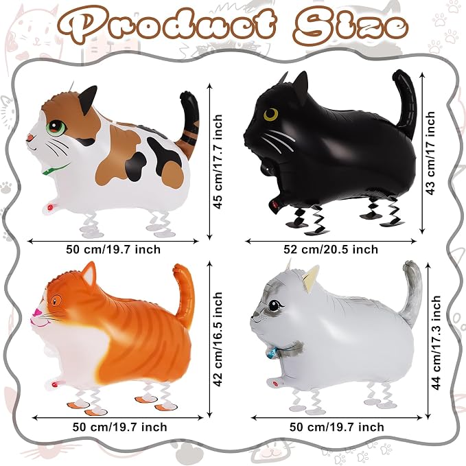 4 Pcs Walking Cat Balloons, Cat Balloons, Walking Animal Foil Mylar Balloon - Image 2