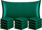 NTBAY 12 Pack Satin King Pillowcases for Hair and Skin, Luxurious and Silky Pillow Cases with Envelope Closure, 20 x 36 Inches, Dark Green