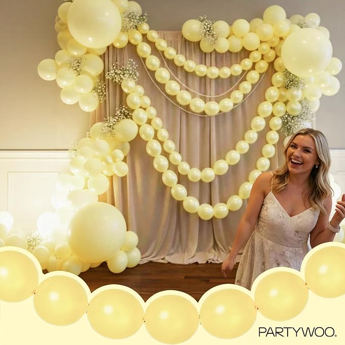 PartyWoo Pastel Yellow Linking Balloons 100pcs 6 Inch Yellow Link Balloons | - Image 2