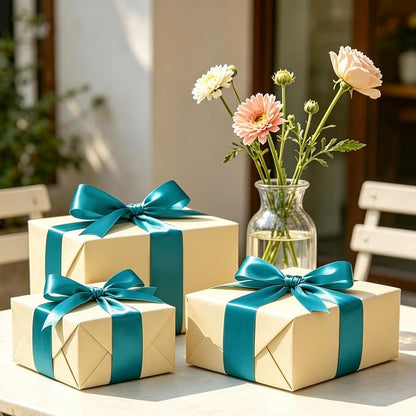 1In 30Yards Teal Satin Ribbon for Gift Wrapping Wedding Christmas Party | Sleek - Image 6