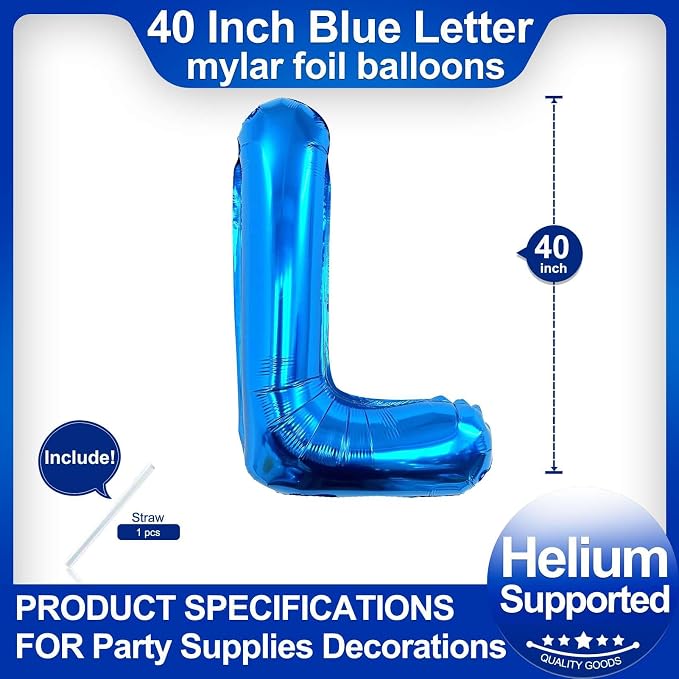 40 Inch Blue Letter L Balloons, DIY Phrase Foil Alphabet Letter L Balloons DIY - Image 2