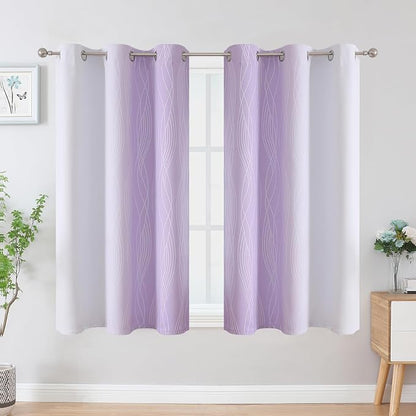Lilac and Greyish White Ombre Blackout Curtains 45 Inch Length 2 Panels - Image 2