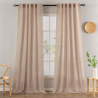 MIULEE Natural Beige Linen Curtains 52x96 Inch Long by MIULEE