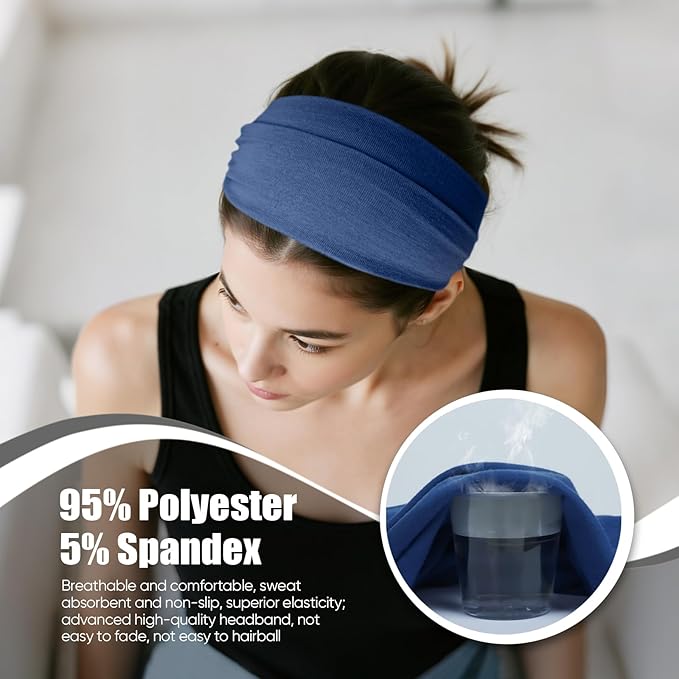 Headbands for Women, Non Silp Wide Hair Bands, Elastic Thick Head Bands, Stretchy Soft Sports Sweat Bands for Spa Workout Running Gym, Twist Knotted Cotton Cloth Turban Hair Accessories 6Pcs