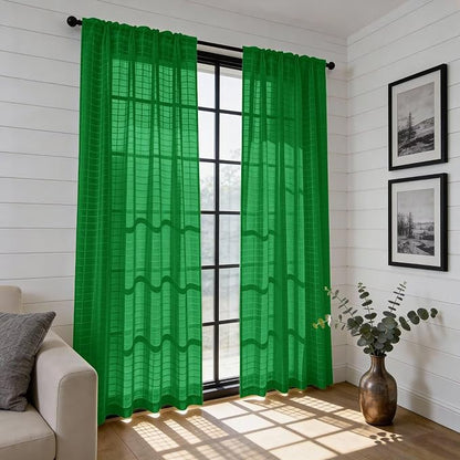 SpaceDresser Check Sheer Curtains 63 Inches Long - Image 6