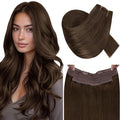 RUNATURE Wire Hair Extensions Real Human Hair Brown, Invisible Wire Hair Extensions 16 Inch, Remy Straight Hair for Party, Natural Looks, Can be Styled #4