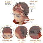 28inch Ginger Wig Human Hair 13X4 180% Density Ginger Orange Lace Front Wigs Human Hair 350 Colored Straight HD Transparent Lace Frontal Wigs Human Hair Pre Plucked With Baby hair