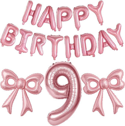 Bow Number 9 Birthday Balloons, Coquette Party Decorations Supplies by BSRESIN