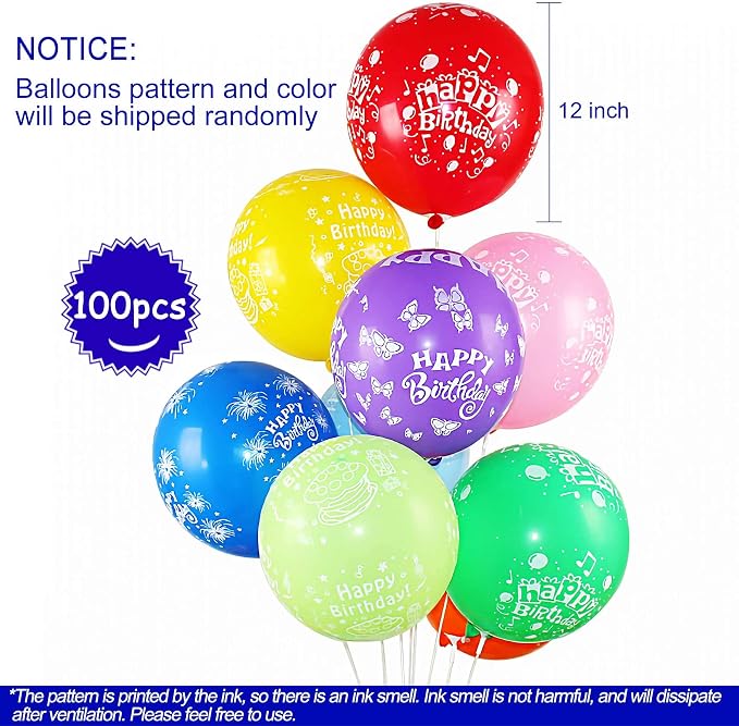 100 Pcs 12 Inch Printed "HAPPY BIRTHDAY" Colorful Latex Balloons - Image 2