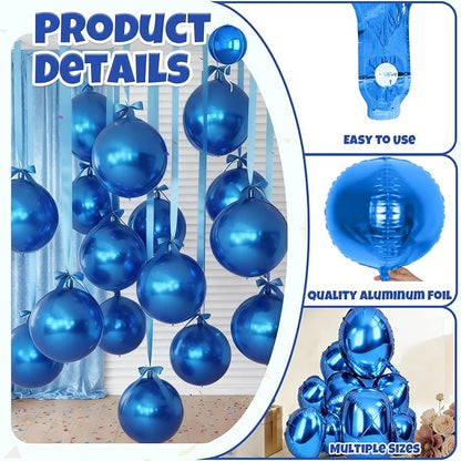 Biapian 12Pcs Dark Blue Round Foil Balloons, Big Blue Metallic Balloons - Image 3