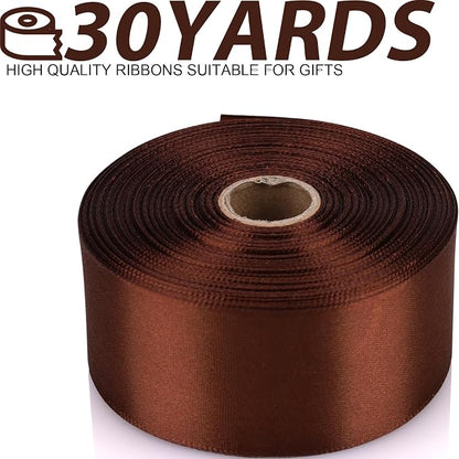 1-1/2 Inch 30 Yards Brown Solid Satin Ribbon - Image 2