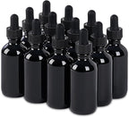 12 Pcs, 2oz Glass Dropper Bottle, Leakproof Tincture Bottles with Dropper, Black Reusable Eye Dropper Bottle, for All Kinds of Liquids (Black, 2oz-12pcs)