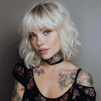 Short Ombre Blonde Bob Wigs for Women Wavy Blonde Wig with Bangs Ash Blond Wig Synthetic Hair Water Wave Medium Length Colorful Wigs（14 Inches）